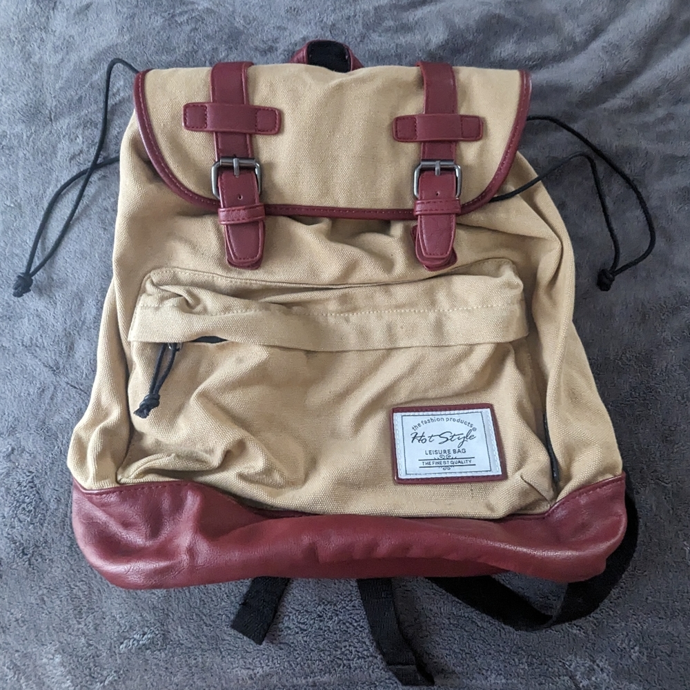 Tan canvas backpack